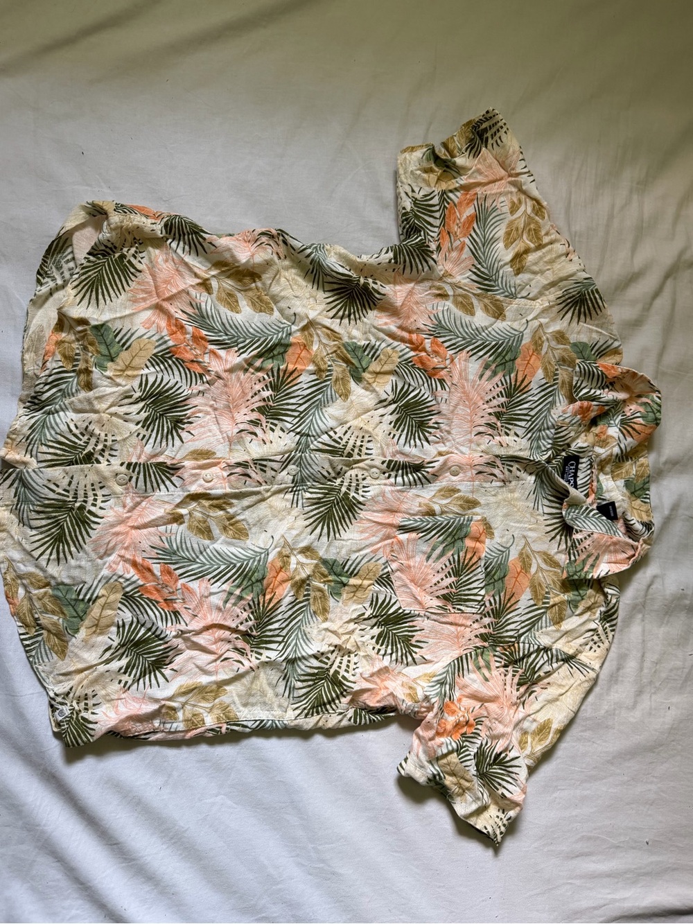 Chaps Tropical Print Button-Down Shirt - Cream with Green & Coral Accents